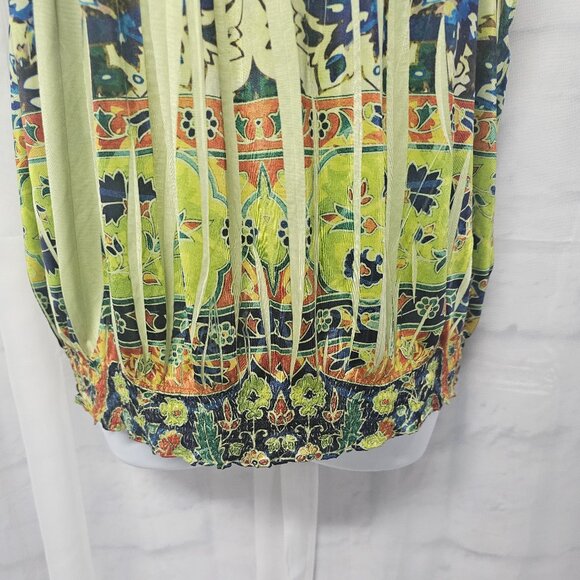 One World Blouse Green Boho Embroidered Sequin Festival Hippie M - Picture 6 of 13
